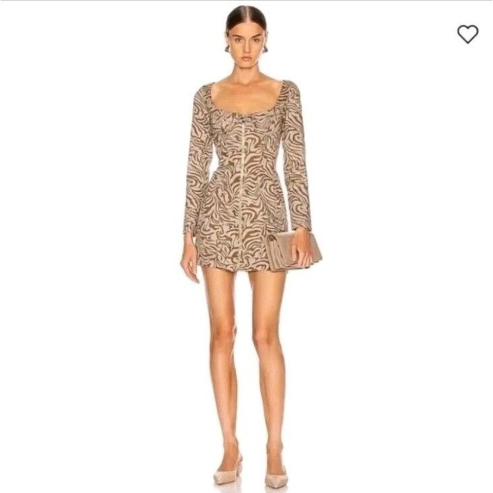 Revolve Miaou Dree Zebra Print Dress Black and Tan Long Sleeve Size S Cocktail